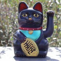 Glückskatze - Maneki-neko - Winkekatze - 15 cm - schwarz