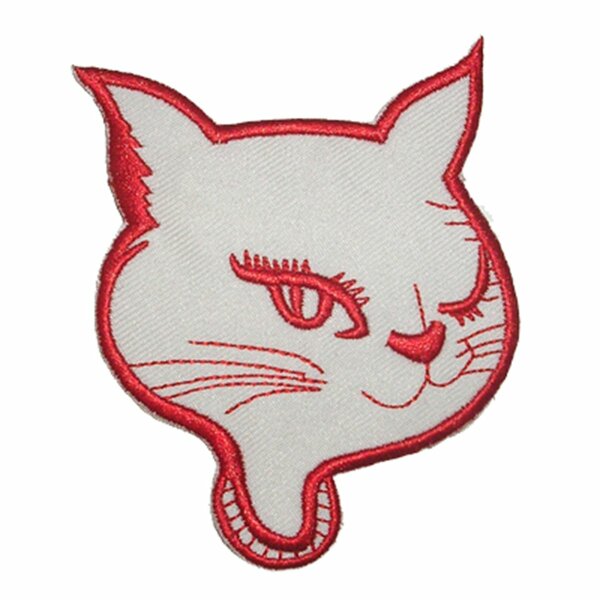 Aufnäher - Katzenkopf zwinkernd - rot-weiß - Patch