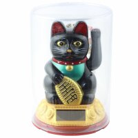 Lucky cat - Maneki Neko - Waving cat - solar - round socket - 10,5 cm - black