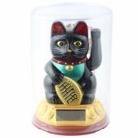 Glückskatze - Maneki-neko - Winkekatze Solar - runder Sockel - 10,5 cm - schwarz