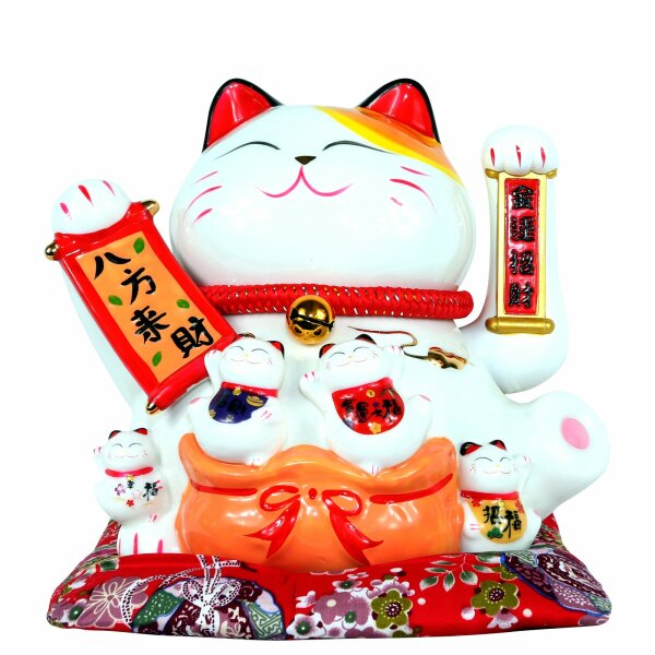 Lucky cat - Porcelain 24 cm white - High quality Maneki Neko - Waving cat 01