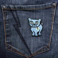 Aufnäher - Katze mit Blume - blau - Patch