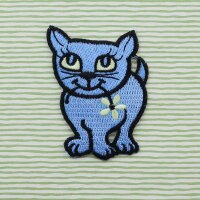 Aufnäher - Katze mit Blume - blau - Patch