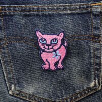 Aufnäher - Katze mit Blume - rosa - Patch