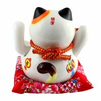 Lucky cat - Porcelain 15,5 cm white - High quality Maneki Neko - Waving cat 01