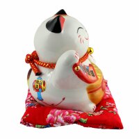 Lucky cat - Porcelain 15,5 cm white - High quality Maneki Neko - Waving cat 01