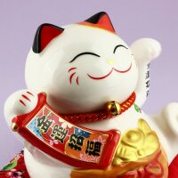 Lucky cat - Porcelain 15,5 cm white - High quality Maneki Neko - Waving cat 01