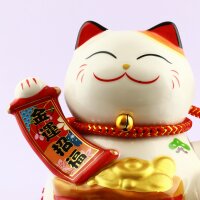 Lucky cat - Porcelain 15,5 cm white - High quality Maneki Neko - Waving cat 01