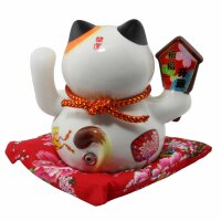 Lucky cat - Porcelain 15,5 cm white - High quality Maneki Neko - Waving cat 02