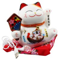 Lucky cat - Porcelain 15,5 cm white - High quality Maneki Neko - Waving cat 02