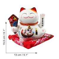 Lucky cat - Porcelain 15,5 cm white - High quality Maneki Neko - Waving cat 02
