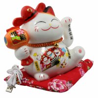 Lucky cat - Porcelain 15,5 cm white - High quality Maneki Neko - Waving cat 03