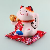 Lucky cat - Porcelain 15,5 cm white - High quality Maneki Neko - Waving cat 04