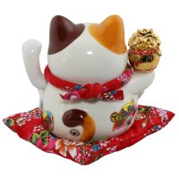 Lucky cat - Porcelain 21,5 cm white - High quality Maneki Neko - Waving cat 01