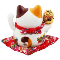 Lucky cat - Porcelain 21,5 cm white - High quality Maneki...