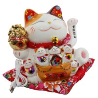 Lucky cat - Porcelain 21,5 cm white - High quality Maneki Neko - Waving cat 01