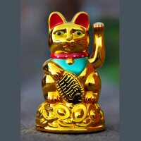 Glückskatze - Maneki-neko - Winkekatze - 11 cm - gold