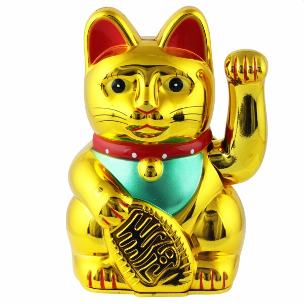 Glückskatze - Maneki-neko - Winkekatze - 13 cm - gold