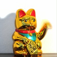 Glückskatze - Maneki-neko - Winkekatze - 13 cm - gold