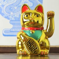 Glückskatze - Maneki-neko - Winkekatze - 13 cm - gold