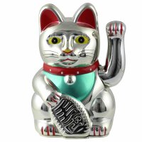 Glückskatze - Maneki-neko - Winkekatze - 13 cm - silber