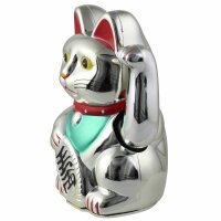 Glückskatze - Maneki-neko - Winkekatze - 13 cm - silber