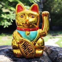 Lucky cat - Maneki Neko - Waving cat - 15 cm - gold