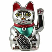 Glückskatze - Maneki-neko - Winkekatze - 15 cm - silber