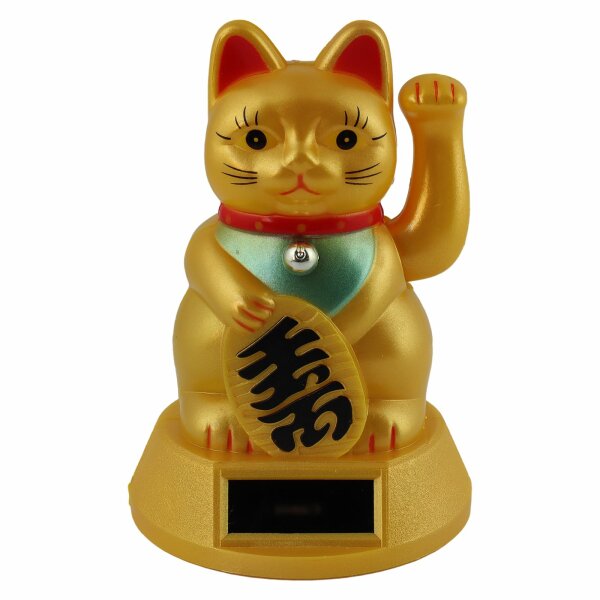 Glückskatze - Maneki-neko - Winkekatze Solar - 12 cm - gold
