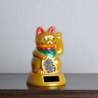 Glückskatze - Maneki-neko - Winkekatze Solar - 12 cm - gold