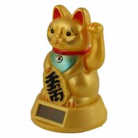 Glückskatze - Maneki-neko - Winkekatze Solar - 12 cm - gold