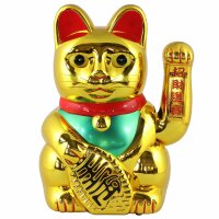 Glückskatze - Maneki-neko - Winkekatze - 35 cm - gold