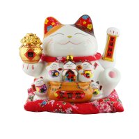 Lucky cat - Porcelain 30 cm white - High quality Maneki Neko - Waving cat 03