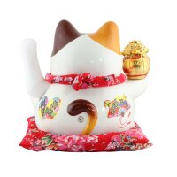Lucky cat - Porcelain 30 cm white - High quality Maneki Neko - Waving cat 03