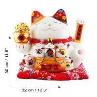 Lucky cat - Porcelain 30 cm white - High quality Maneki Neko - Waving cat 03