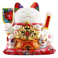 Lucky cat - Porcelain 30 cm white - High quality Maneki...