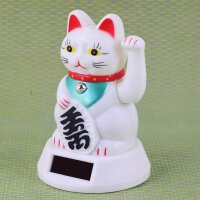 Glückskatze - Maneki-neko - Winkekatze Solar - 12 cm - weiß