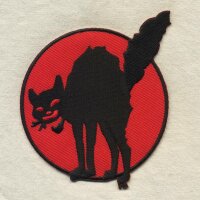 Aufnäher - schwarze Katze - rot-schwarz 8 cm - Patch
