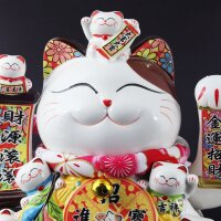 Glückskatze - Maneki-neko - Winkekatze aus Porzellan 25 cm weiß - Maneki Neko 02