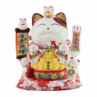 Lucky cat - Porcelain 30 cm white - High quality Maneki...