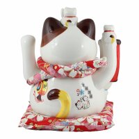 Lucky cat - Porcelain 30 cm white - High quality Maneki Neko - Waving cat 05