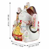 Lucky cat - Porcelain 30 cm white - High quality Maneki Neko - Waving cat 05