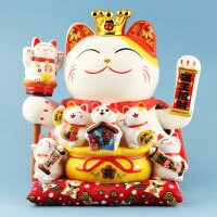 Lucky cat - Porcelain 30 cm white - High quality Maneki Neko - Waving cat 06