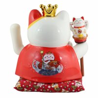 Lucky cat - Porcelain 30 cm white - High quality Maneki Neko - Waving cat 06