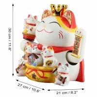 Lucky cat - Porcelain 30 cm white - High quality Maneki Neko - Waving cat 06