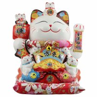 Lucky cat - Porcelain 30 cm white - High quality Maneki Neko - Waving cat 06