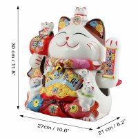 Glückskatze - Maneki-neko - Winkekatze aus Porzellan 30 cm weiß - Maneki Neko 07