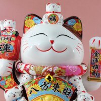 Glückskatze - Maneki-neko - Winkekatze aus Porzellan 30 cm weiß - Maneki Neko 07