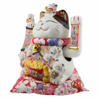 Lucky cat - Porcelain 25 cm white - High quality Maneki Neko - Waving cat 04