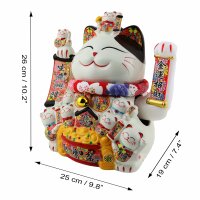 Lucky cat - Porcelain 25 cm white - High quality Maneki Neko - Waving cat 04